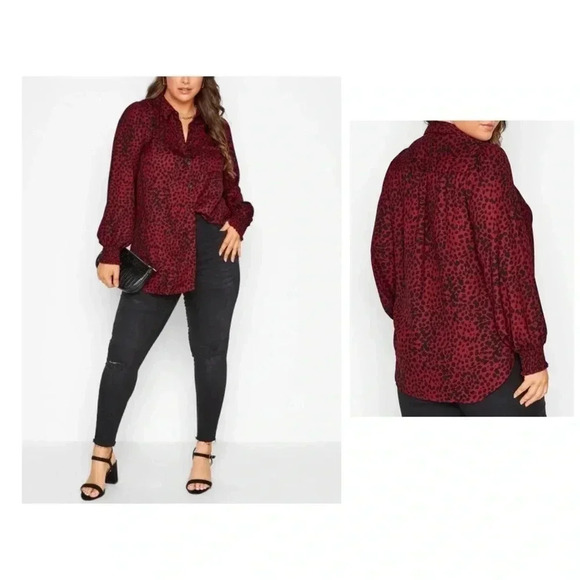 Q2 Tops - 🆕Q2 Wine Red Dalmatian Print Shirt L🆕